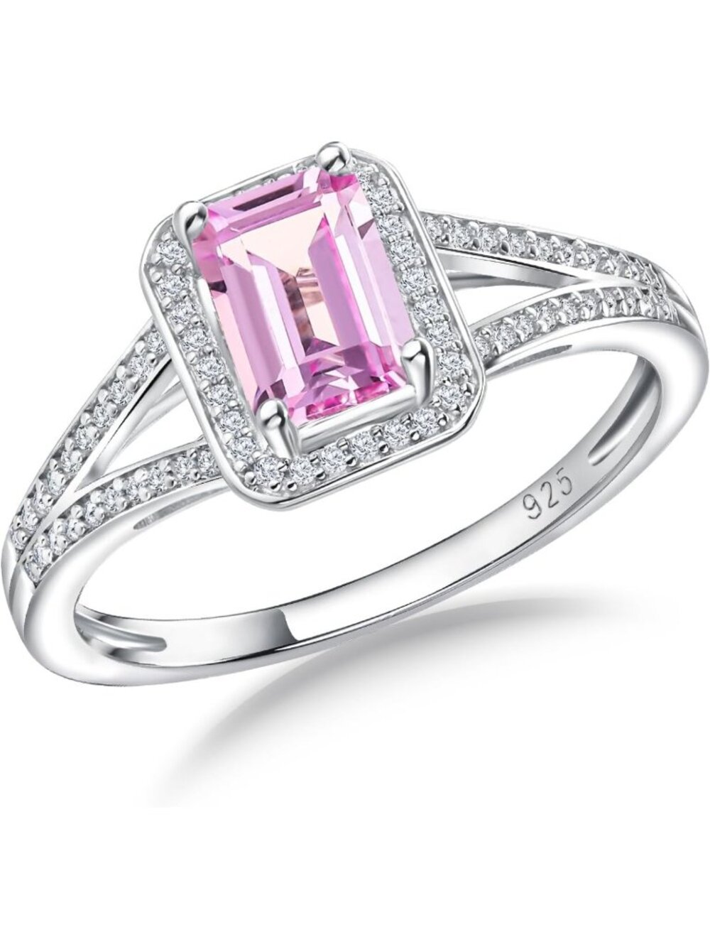 Elegant 925 Sterling Silver Emerald Cut Birthstone Engagement Ring for Women